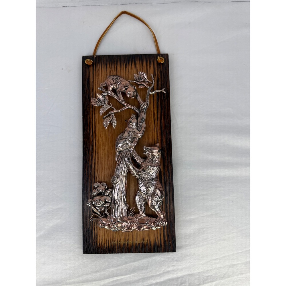 Yellowstone National Park Bear Family Copper Relief Wood Wall Plaque Souvenir